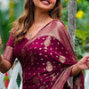 Glorious Wine Soft Silk Saree With Jazzy Blouse Piece