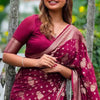Glorious Wine Soft Silk Saree With Jazzy Blouse Piece