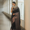 Beauteous Black Soft Silk Saree With Twirling Blouse Piece