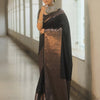 Beauteous Black Soft Silk Saree With Twirling Blouse Piece