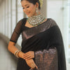 Beauteous Black Soft Silk Saree With Twirling Blouse Piece