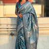 Delightful Firozi Soft Silk Saree With Petrichor Blouse Piece