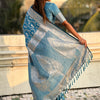 Delightful Firozi Soft Silk Saree With Petrichor Blouse Piece