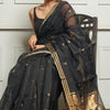 Imaginative Black Cotton Silk Saree With Desirable Blouse Piece