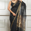 Imaginative Black Cotton Silk Saree With Desirable Blouse Piece