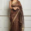 Embellished Brown Cotton Silk Saree With Felicitous Blouse Piece