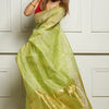 Deserving Pista Cotton Silk Saree With Demesne Blouse Piece