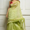 Deserving Pista Cotton Silk Saree With Demesne Blouse Piece