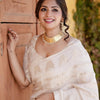 Amazing Off White Soft Silk Saree With Marvellous Blouse Piece