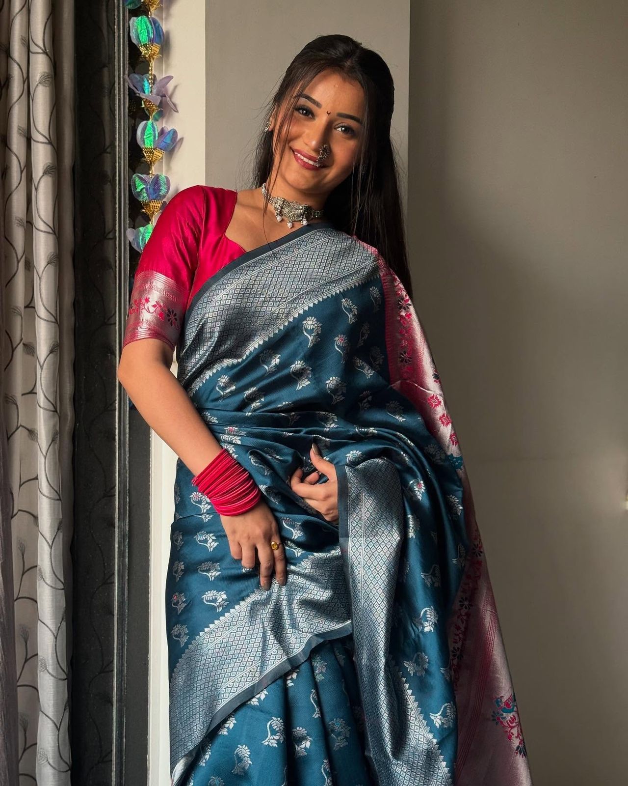 Wonderful Teal Blue Soft Silk Saree With Luminous Blouse Piece