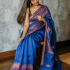 Improbable Royal Blue Cotton Silk Saree With Fragrant Blouse Piece