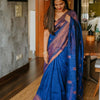 Improbable Royal Blue Cotton Silk Saree With Fragrant Blouse Piece