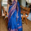 Improbable Royal Blue Cotton Silk Saree With Fragrant Blouse Piece
