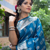 Ornate Blue Soft Silk Saree With Denouement Blouse Piece