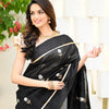 Elision Black Soft Silk Saree With Assemblage Blouse Piece
