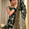 Ethnic Dark Green Soft Silk Saree With Unique Blouse Piece