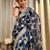 Classy Navy Blue Soft Silk Saree With Arresting Blouse Piece