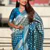 Beguiling Firozi Soft Silk Saree With Dazzling Blouse Piece