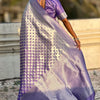 Unique Lavender Soft Silk Saree With Vestigial Blouse Piece