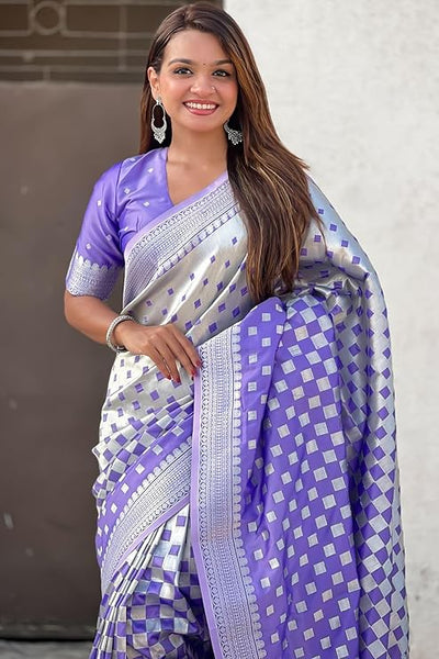 Unique Lavender Soft Silk Saree With Vestigial Blouse Piece