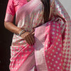 Charming Pink Soft Silk Saree With Blooming Blouse Piece