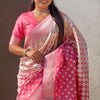Charming Pink Soft Silk Saree With Blooming Blouse Piece