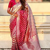 Gleaming Red Soft Silk Saree With Vibrant Blouse Piece
