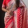 Gleaming Red Soft Silk Saree With Vibrant Blouse Piece
