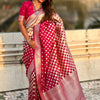 Gleaming Red Soft Silk Saree With Vibrant Blouse Piece