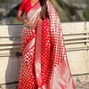 Gleaming Red Soft Silk Saree With Vibrant Blouse Piece