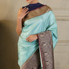Enigmatic Firozi Soft Silk Saree With Glittering Blouse Piece