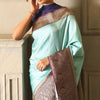 Enigmatic Firozi Soft Silk Saree With Glittering Blouse Piece