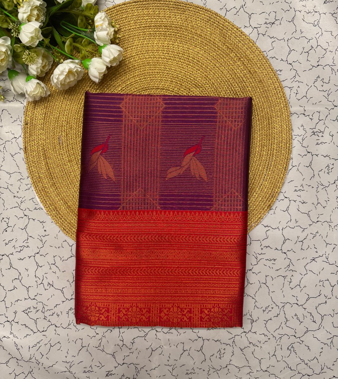 Pulsating Purple Soft Banarasi Silk Saree With Bucolic Blouse Piece