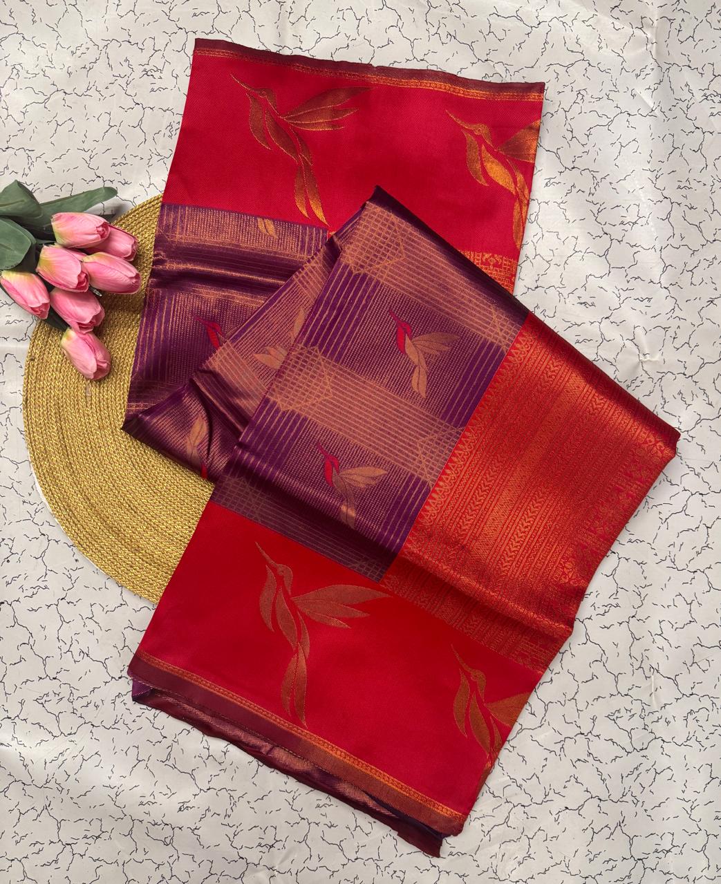 Pulsating Purple Soft Banarasi Silk Saree With Bucolic Blouse Piece