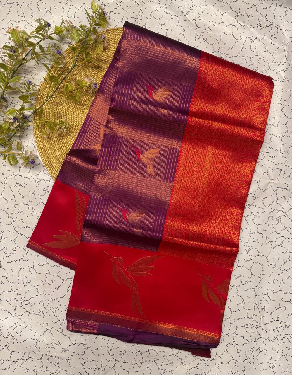 Pulsating Purple Soft Banarasi Silk Saree With Bucolic Blouse Piece