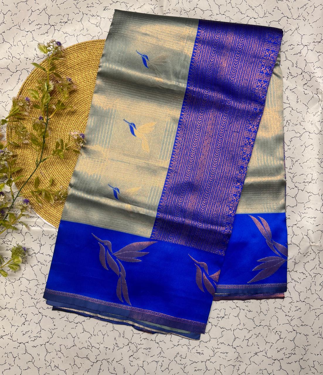 Seraglio Sky Soft Banarasi Silk Saree With Impressive Blouse Piece