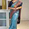 Verdant Firozi Soft Silk Saree With Supernal Blouse Piece