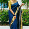 Rhapsody Navy Blue Soft Silk Saree With Fairytale Blouse Piece