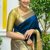 Rhapsody Navy Blue Soft Silk Saree With Fairytale Blouse Piece