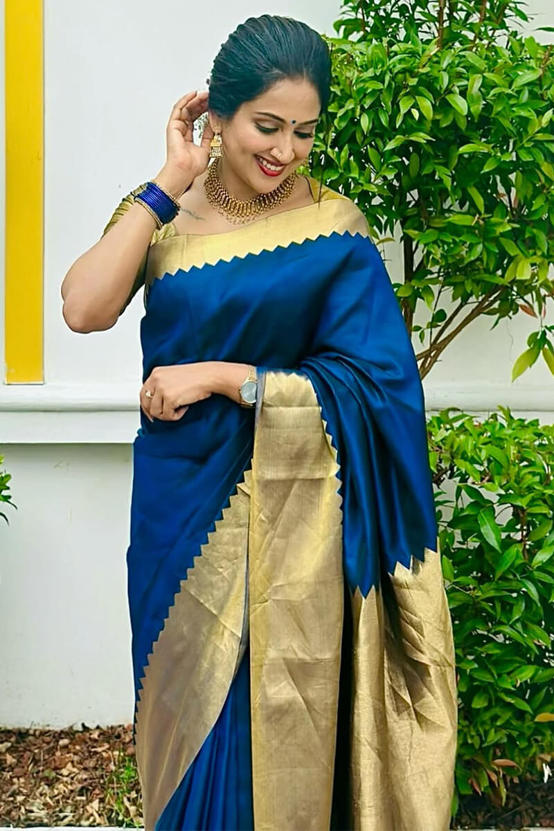 Rhapsody Navy Blue Soft Silk Saree With Fairytale Blouse Piece