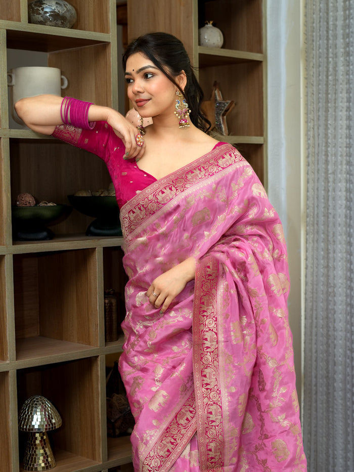 Conflate Baby Pink Soft Silk Saree With Prodigal Blouse Piece