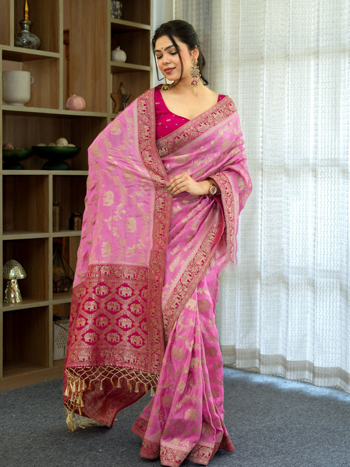 Conflate Baby Pink Soft Silk Saree With Prodigal Blouse Piece