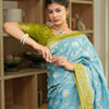 Devastating Sky Soft Silk Saree With Glamorous Blouse Piece