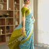 Devastating Sky Soft Silk Saree With Glamorous Blouse Piece