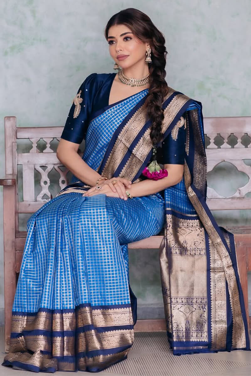 Sempiternal Blue Soft Silk Saree With Scrupulous Blouse Piece