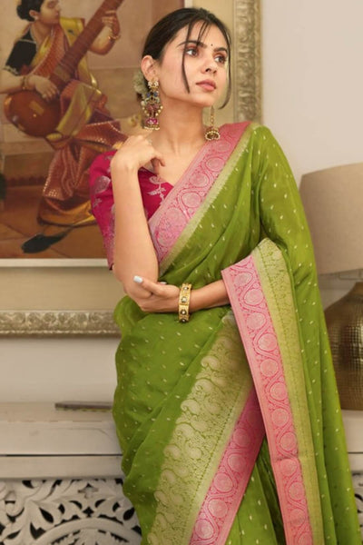 Twirling Green Soft Silk Saree With Vivacious Blouse Piece