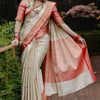 Desultory Beige Soft Silk Saree With Snappy Blouse Piece