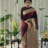 Beautiful Wine Soft Silk Saree With Precious Blouse Piece