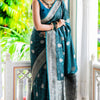 Chatoyant Rama Soft Silk Saree With Gossamer Blouse Piece