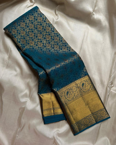 Mesmeric Rama Soft Banarasi Silk Saree With Breathtaking Blouse Piece